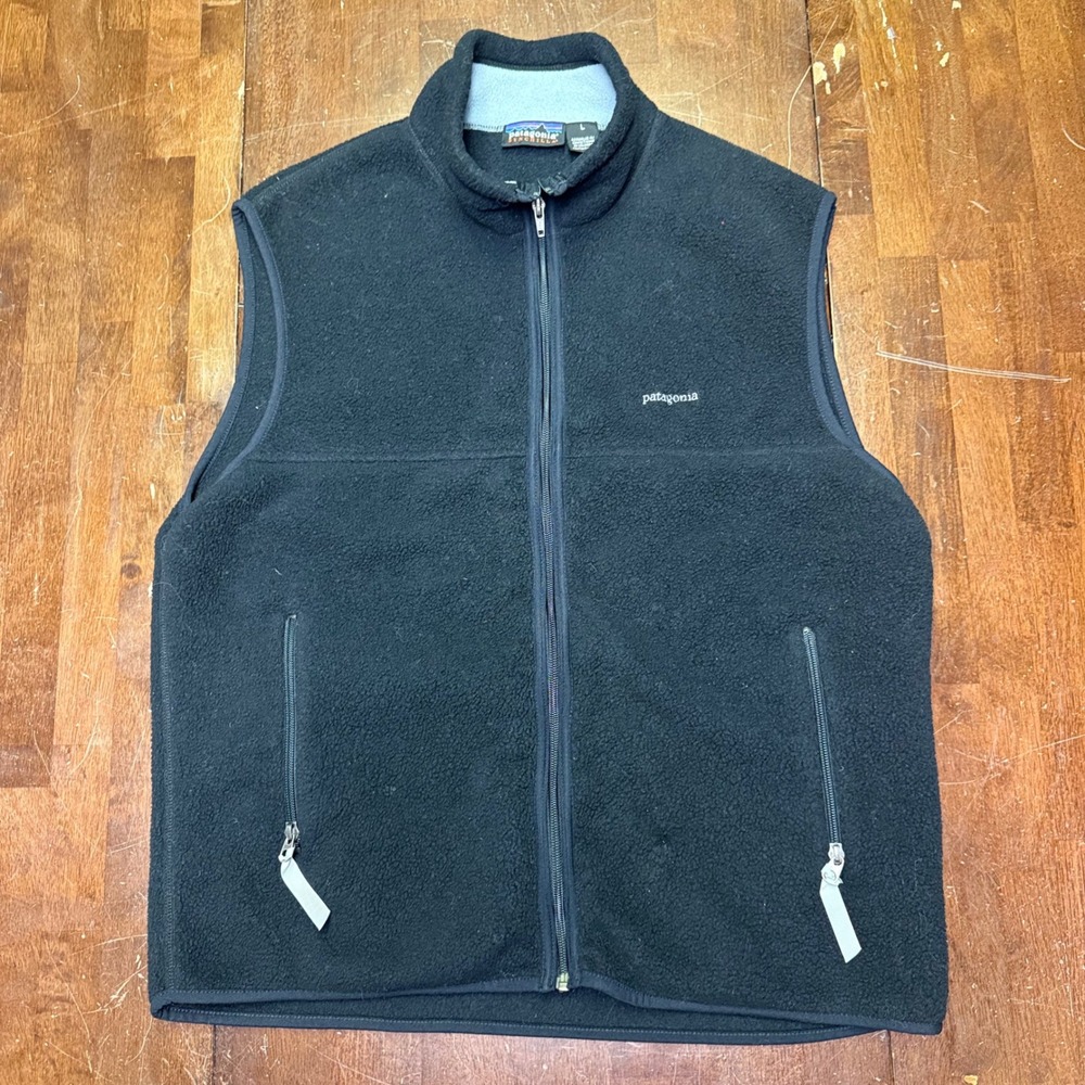 Vtg Patagonia Synchilla Fleece Vest Womens Large Black Full Zip 25182